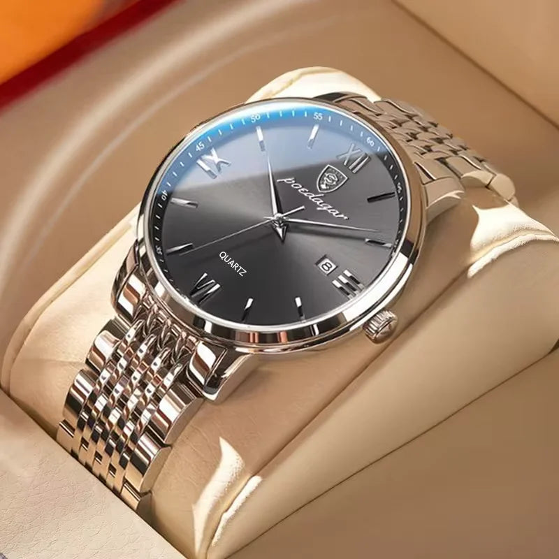 "Elegant Stainless Steel Men’s Watch, Water-Resistant Design"