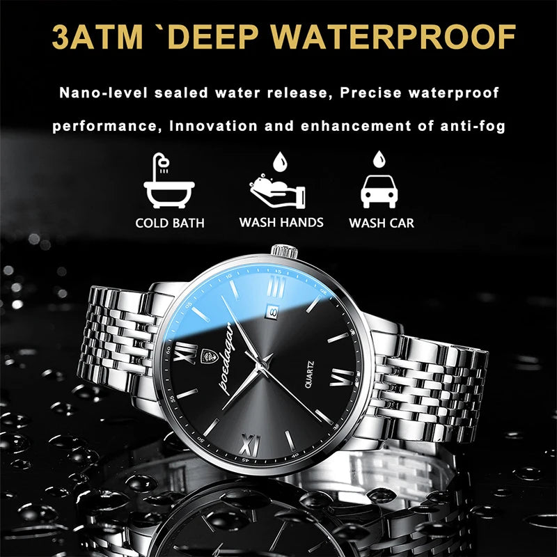 "Elegant Stainless Steel Men’s Watch, Water-Resistant Design"