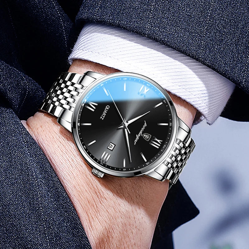 "Elegant Stainless Steel Men’s Watch, Water-Resistant Design"