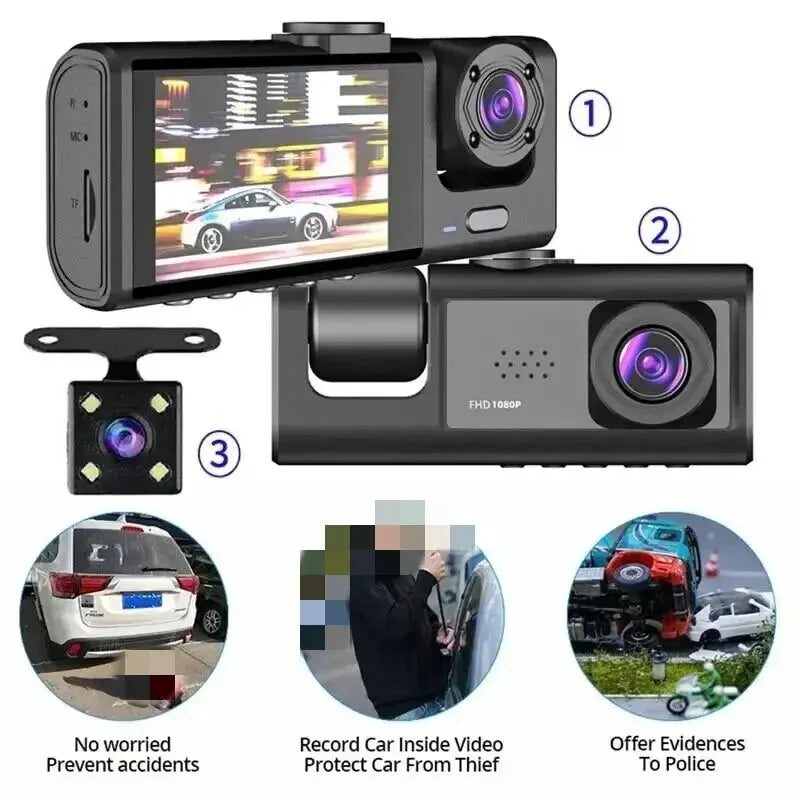 Channel Dash Cam HD 1080P – Triple Lens Car DVR