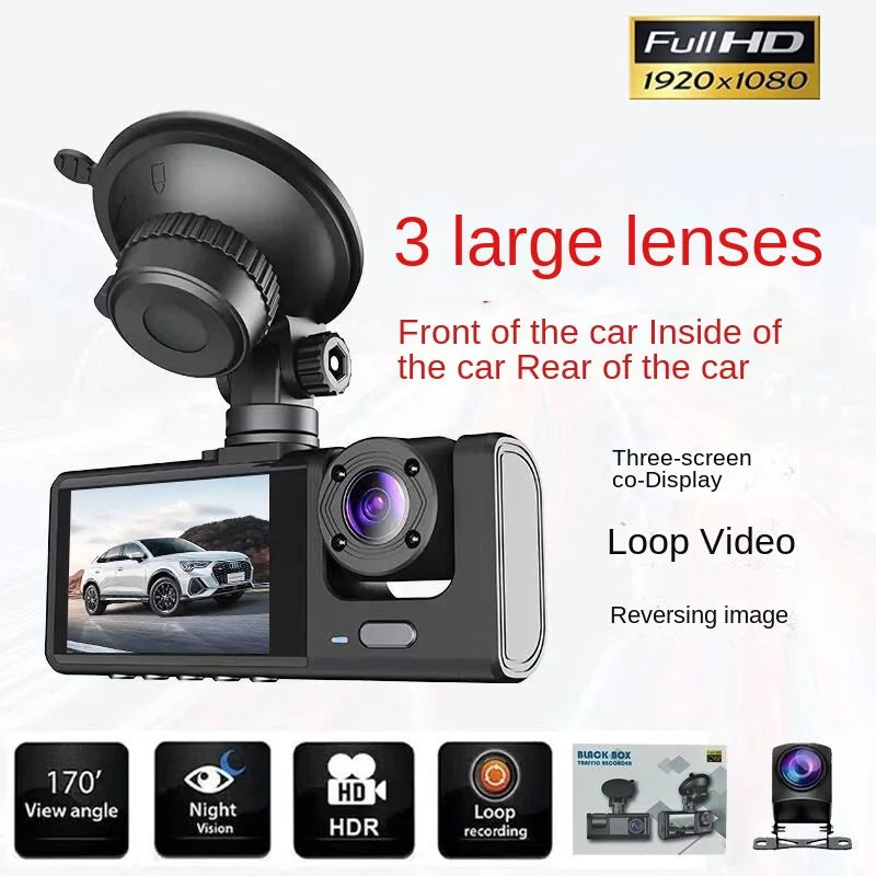 Channel Dash Cam HD 1080P – Triple Lens Car DVR