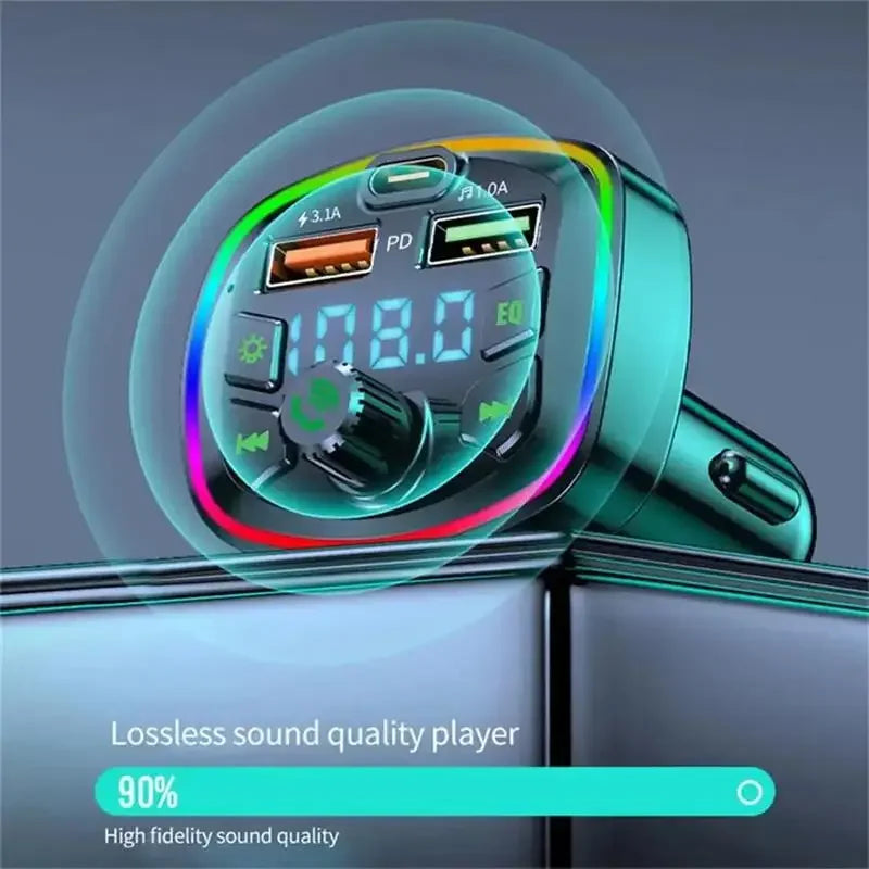 🔥"Complete Accessory: FM Transmitter with Fast Charging and Multimedia!"🔥