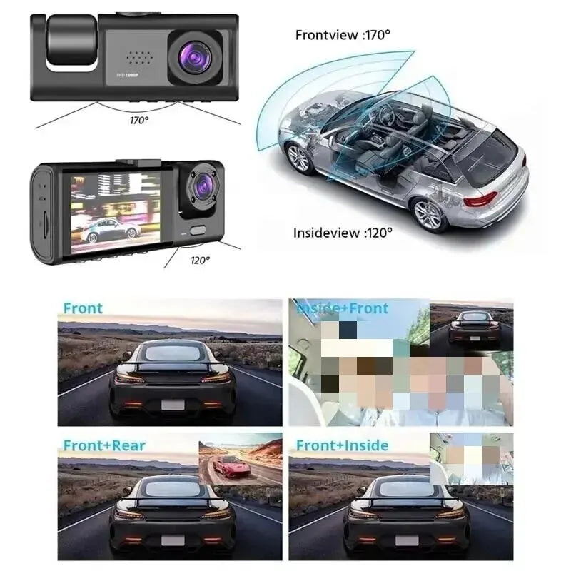 Channel Dash Cam HD 1080P – Triple Lens Car DVR